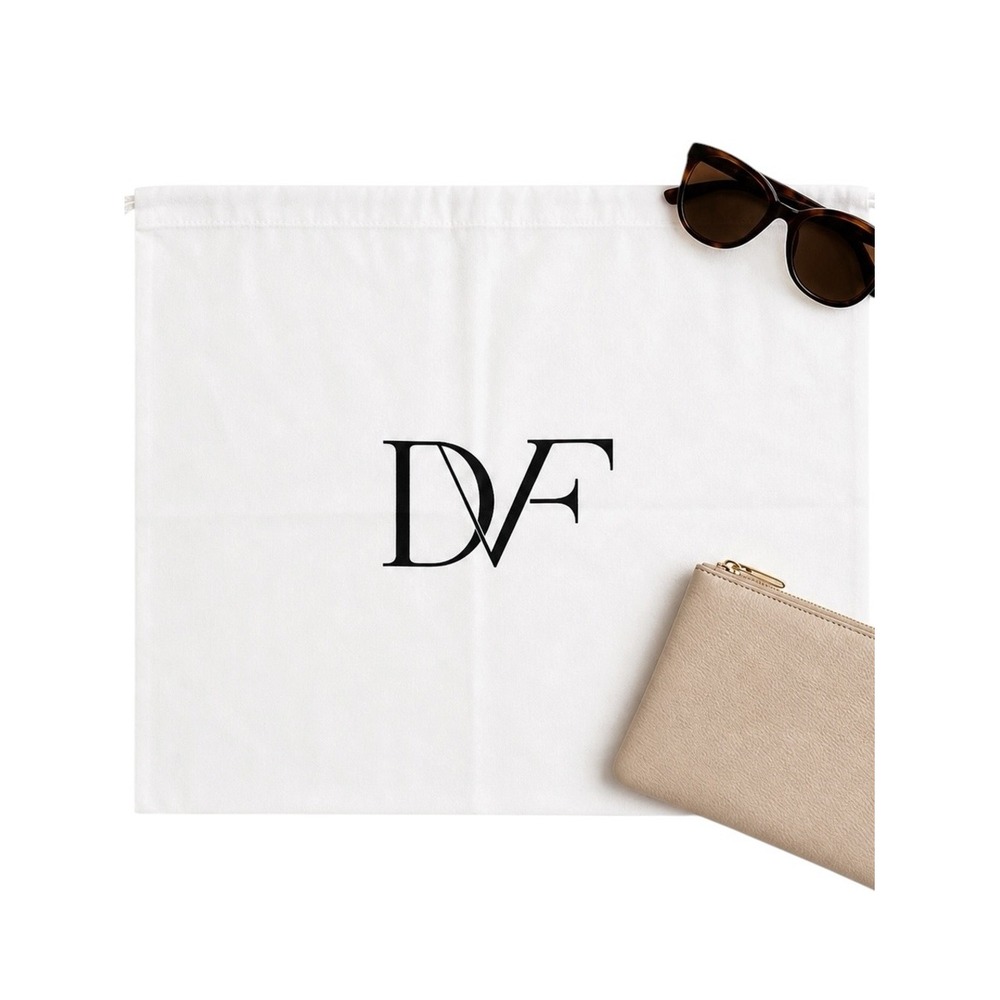 Diane Von Furstenberg White Cotton Drawstring Dust Bag Large DVF Logo Bag 20x21